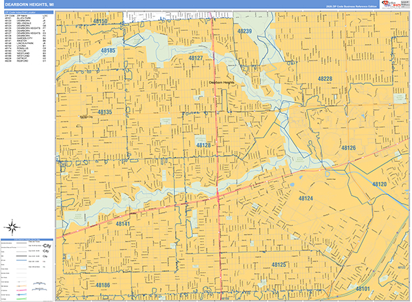 Dearborn Heights Zip Code Wall Map